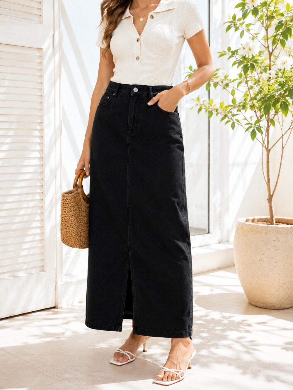 Vintage Cotton Ginny Black Maxi Skirt 100% Cotton Y2K Minimalist
